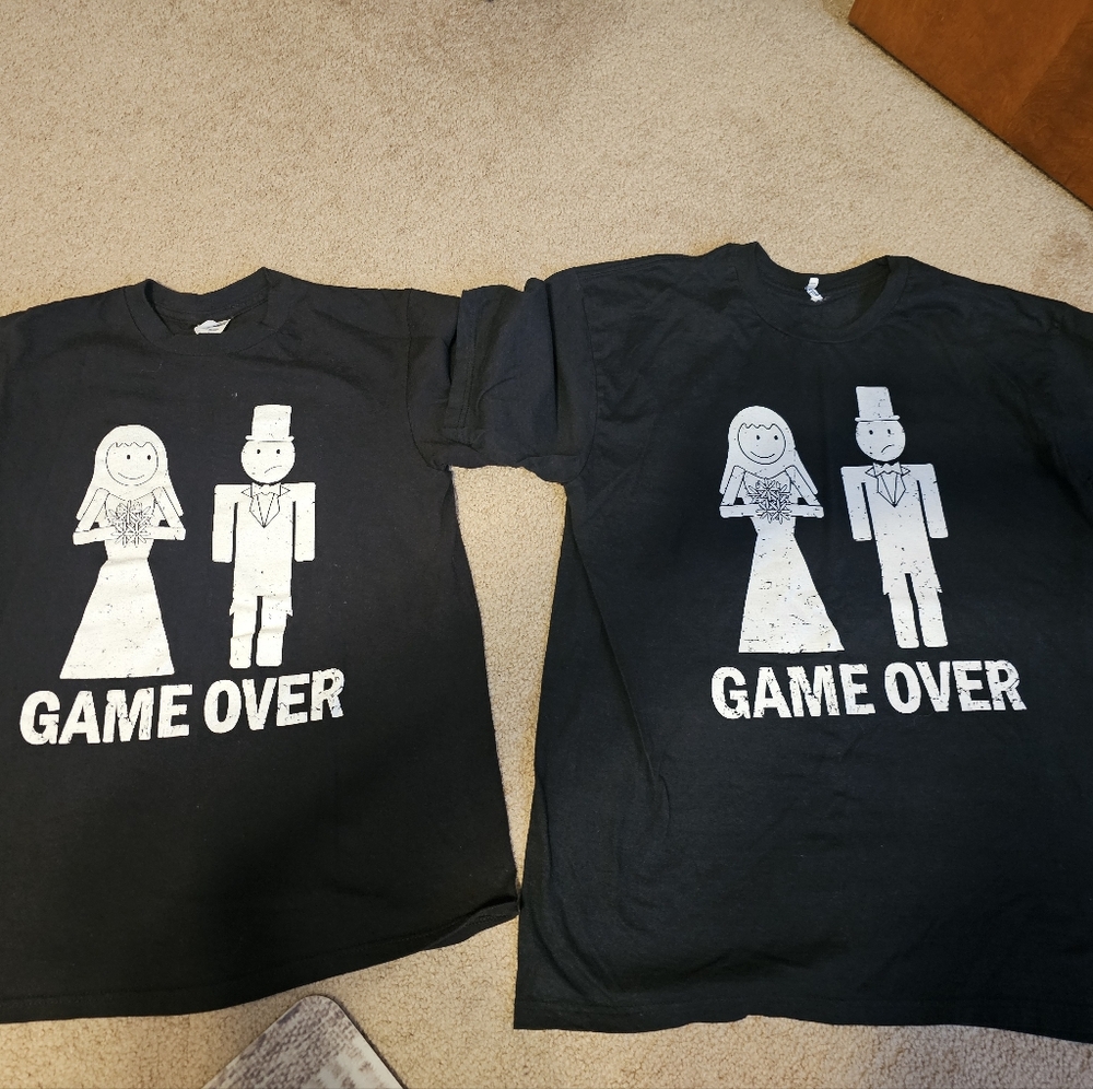 MENS LG $ WOMANS SM BRIDAL TEE SHIRTS SUPER CUTE TO WEAR PRE OR POST WEDDING